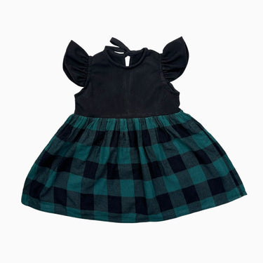 Robe en poly et flanelle de coton à carreaux verts et noirs 2-3Y