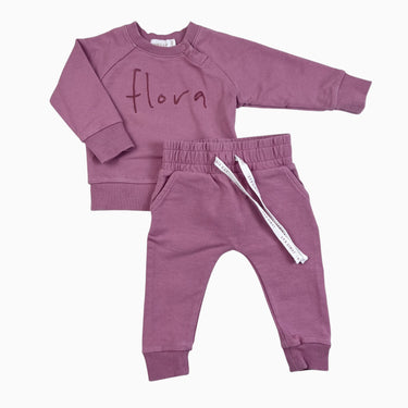 Ensemble pull et jogger rose brodé 'Flora' 3-6M
