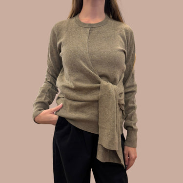 Pull taupe noué devant en poly et viscose pour femmes XS