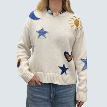 Pull blanc à motifs en tricot de coton et cachemire pour femmes M