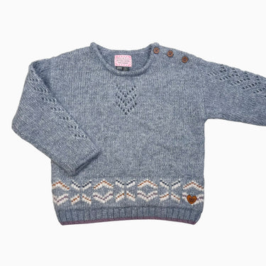 Pull bleu en tricots mélangés de laine acrylique, polyamide 2-3Y