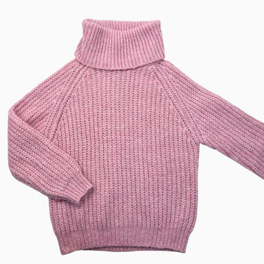 Pull rose pétunia à col roulé en tricot chuncky de poly 11-12Y