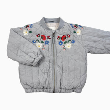 Veste grise matelassé avec fleurs brodées 4Y