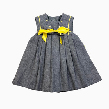 Robe grise en laine et poly avec noeud et col matelot 1Y