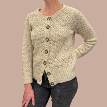 Cardigan vanille-greige en tricot de coton, acrylique pour femmes XS