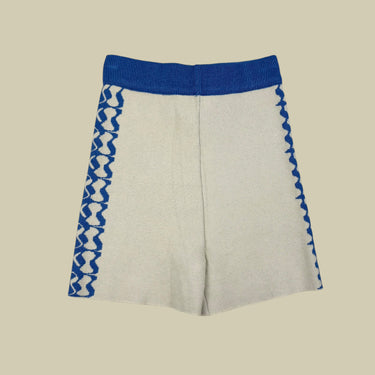 Short biker vanille à motifs bleus en tricot de viscose et poly pour femmes S-M