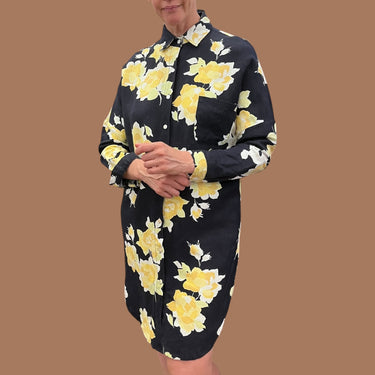 Robe maxi marine à fleurs jaunes en coton tissé S-M