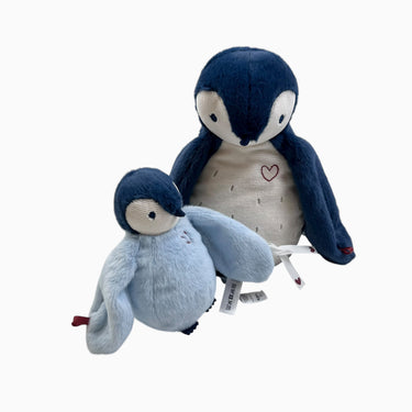 Duo de peluches pingouins bleus avec boîte