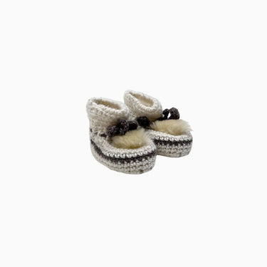 Pantoufles blanches et taupes doublée en mouton 9CM 0-3M