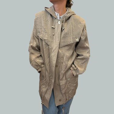 Manteau vintage champagne scintillante avec boutons 'shells' pour femmes M