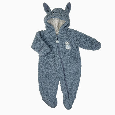 Combi à capuchon bleue-grise en sherpa 6-9M