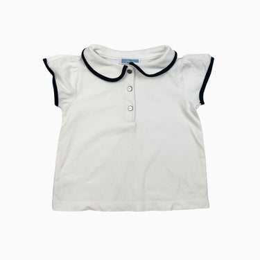 Polo blanc en coton piqué avec col claudine et liseret marine 2Y