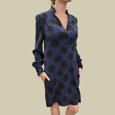 Robe marine à motifs en soie et lycra pour femmes 4US