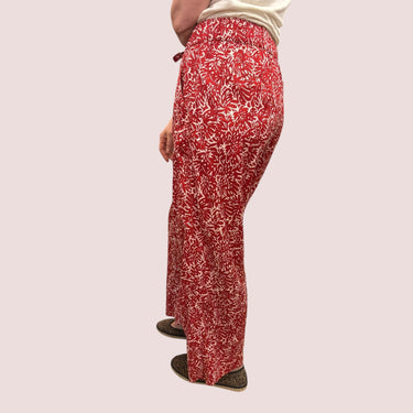 Pantalon fleurs rouges en coton et cupro pour femmes 10US