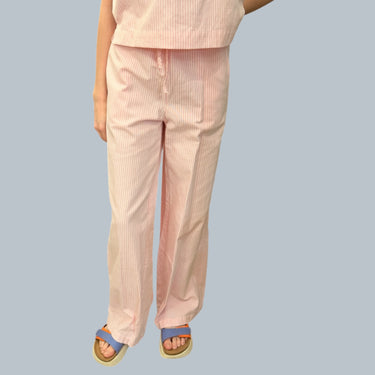 Pantalon rose pinstripe en coton et poly fait à Montréal pour femmes S