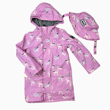 Manteau style ciré avec chapeau rose 'chat' 4Y