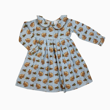 Robe à col claudine bleue 'écureuils' en flanelle 6M