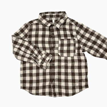 Chemise brune à carreaux en lin et coton 4-5Y