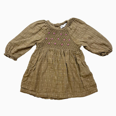 Robe khaki en mousseline avec smock 1.5Y
