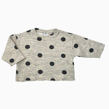 Pull greige en tricot d'acrylique, viscose, poly, coton, laine à larges pois noirs 12-18M