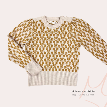 Pull en tricot beige à motif tulipe ocre 116 6Y fit 4-5Y