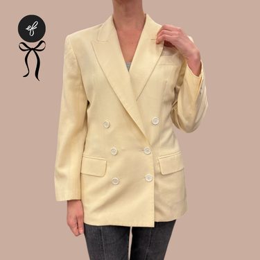 Veste blazer vintage jaune beurre en laine pour femmes 10US