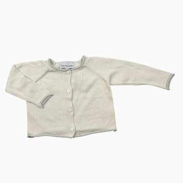 Cardigan vanille avec fil argenté en tricot de coton et cachemire 12M