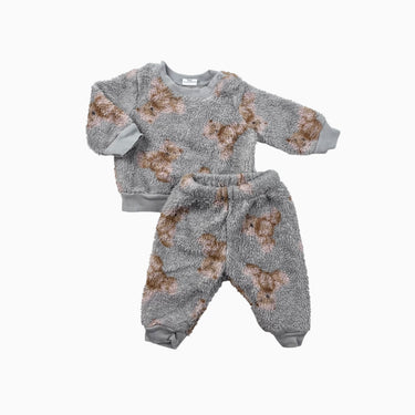 Ensemble gris 'oursons' en peluche 0-3M