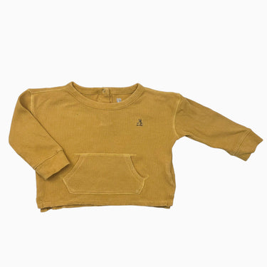 Chandail jaune dijon en coton gaufré avec ourson brodé 18-24M