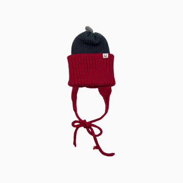Tuque grise et rouge en tricot de laine mérinos S 6-12M