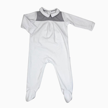 Pyjama à col claudine blanc et à vichy en velours 18M