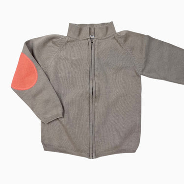 Veste sable en tricot de coton avec patches orangées 4Y