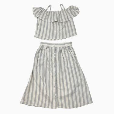 Ensemble haut 'cropped' et jupe maxi vanille à rayures bleues en mousseline 6-7Y