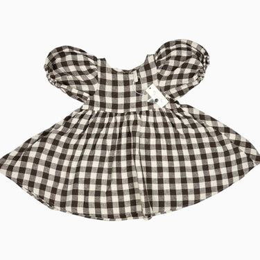 Robe à vichy chocolat en lin et viscose 2-3Y