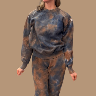 Pull tie-dye charcoal et marron en coton ouaté pour femmes fait aux É-U S