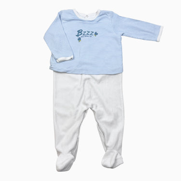 Pyjama blanc à rayures bleues 'BZZZ' 12M