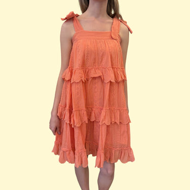 Robe pêche 'Oriane' avec broderies anglaises en coton avec bretelles à nouer pour femmes 34EU