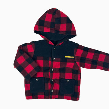 Veste à capuchon carreautée rouge en polar 3Y
