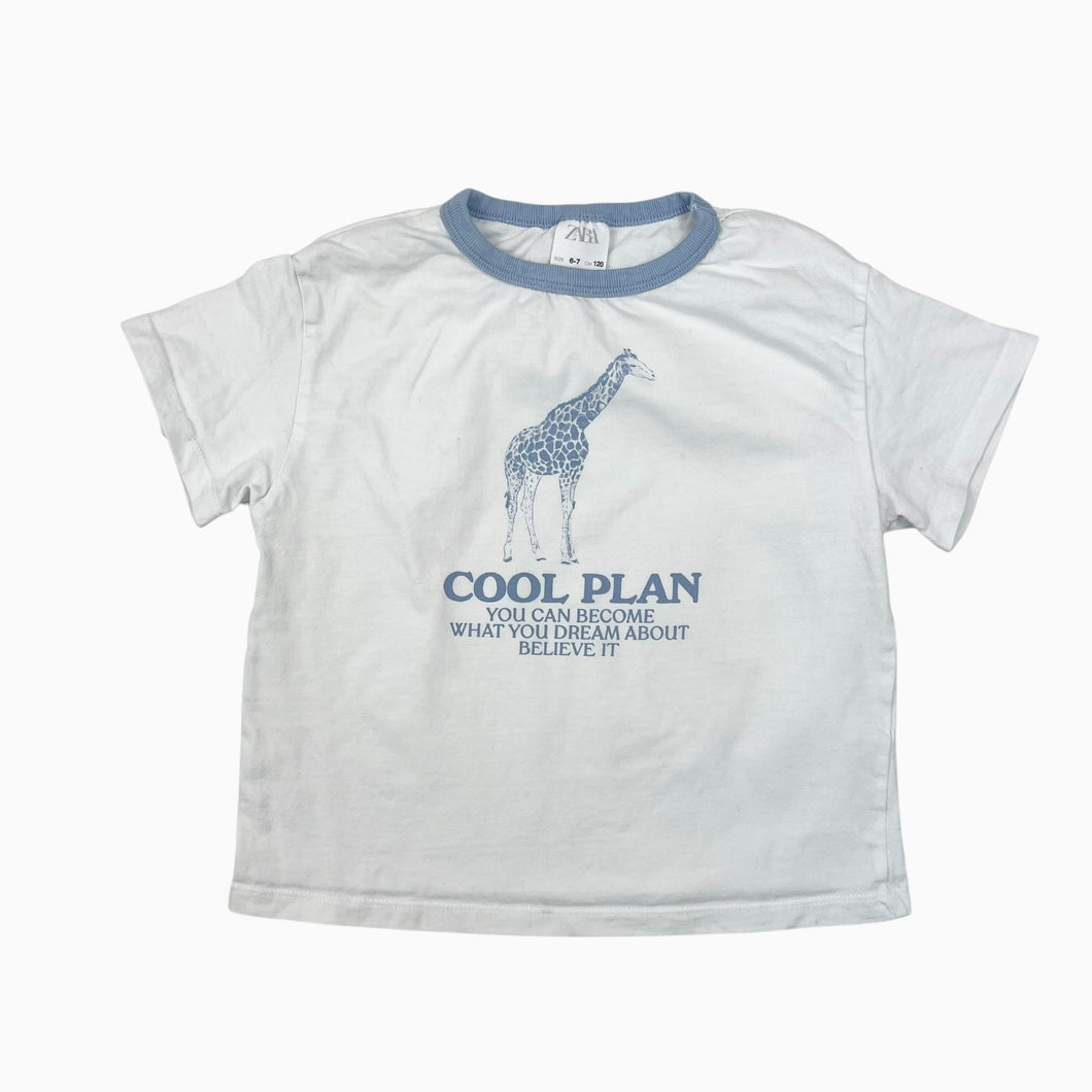 T-shirt blanc 'baby tee' en coton avec col bleu à imprimé 'COOL PLAN' 6-7Y