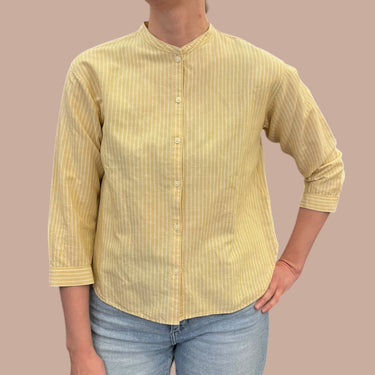 Blouse jaune à rayures en rayonne, lin et coton pour femmes XS