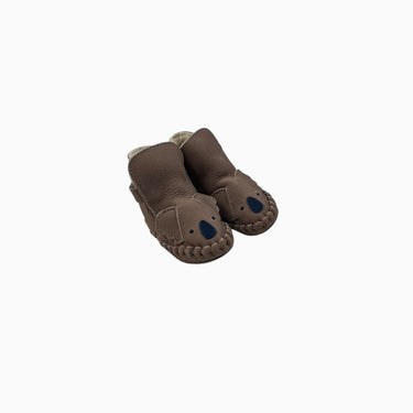 Bottines souple marron 'koalas' doublées en mouton à velcro 0-6M