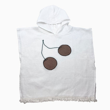 Poncho de plage revalorisé en mousseline avec appliqué cerise  2-4Y