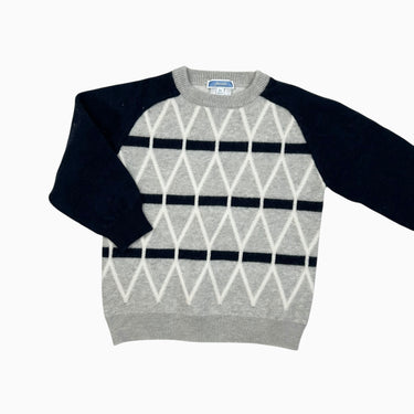 Pull gris avec 'losanges' en tricot de laine, cachemire et poly 4Y