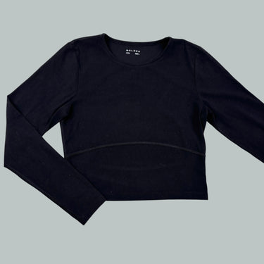 Chandail noir cropped 'Golden' en nylon et elastane pour femmes L