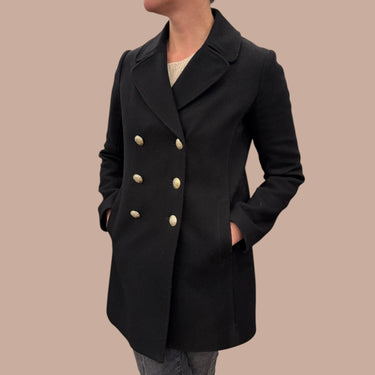 Manteau noir en laine, poly et viscose pour femmes 38EU