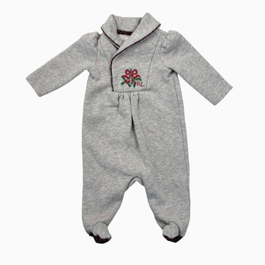 Pyjama en coton gris chiné avec broderie festive et col châle 3M