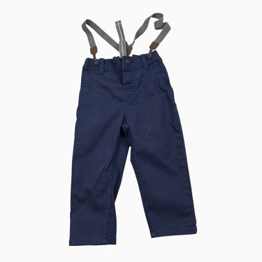 Pantalon marine avec bretelles en coton et poly 1.5-2Y