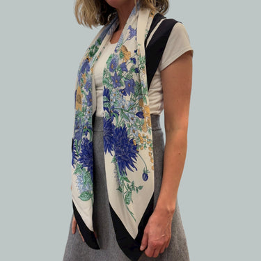Foulard blanc fleuri en soie pour femmes 120x120CM