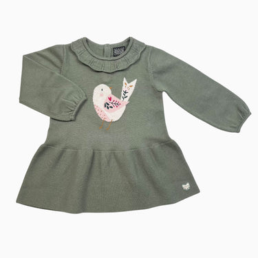 Robe olive 'oiseau' 2-3Y