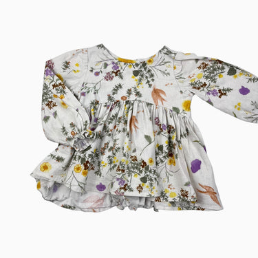 Tunique crème en lin à motif floral 2-3Y